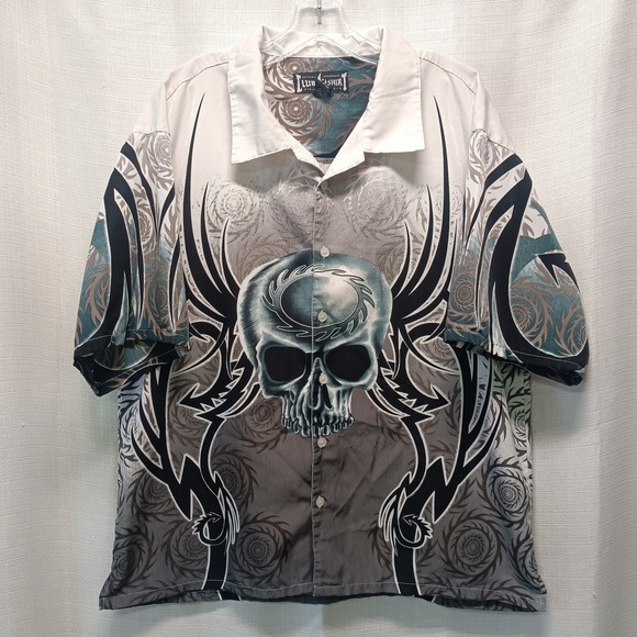 Steve & Barry's Other - Vtg 90s Steve & Barry's Motorcycle Club Chopper Button Up All Over Print XL Y2K